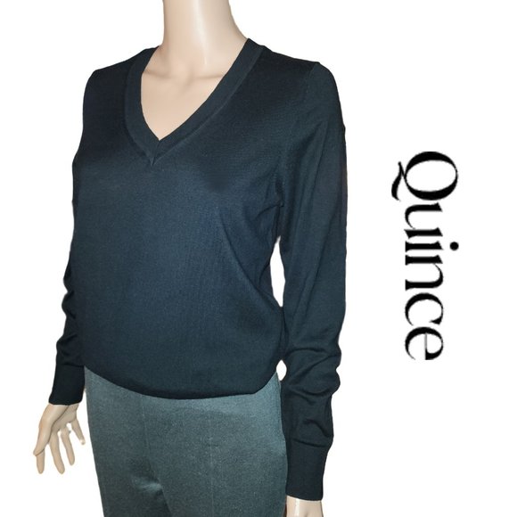 Quince Sweaters - Quince Lightweight Cotton Cashmere V-Neck Sweater NWT Black Med